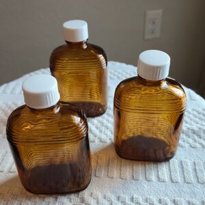 Vintage Amber Glass Rx Apothecary Bottles w/Caps - SOLD AS SET OF 3